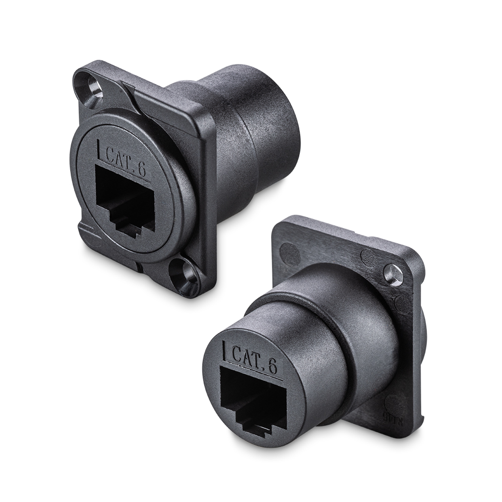 Переходник RJ45 D-типа на корпус, CAT6, 8P8C, 1000 Мбит/с, для внутреннего монтажа, гнездо-гнездо, черный